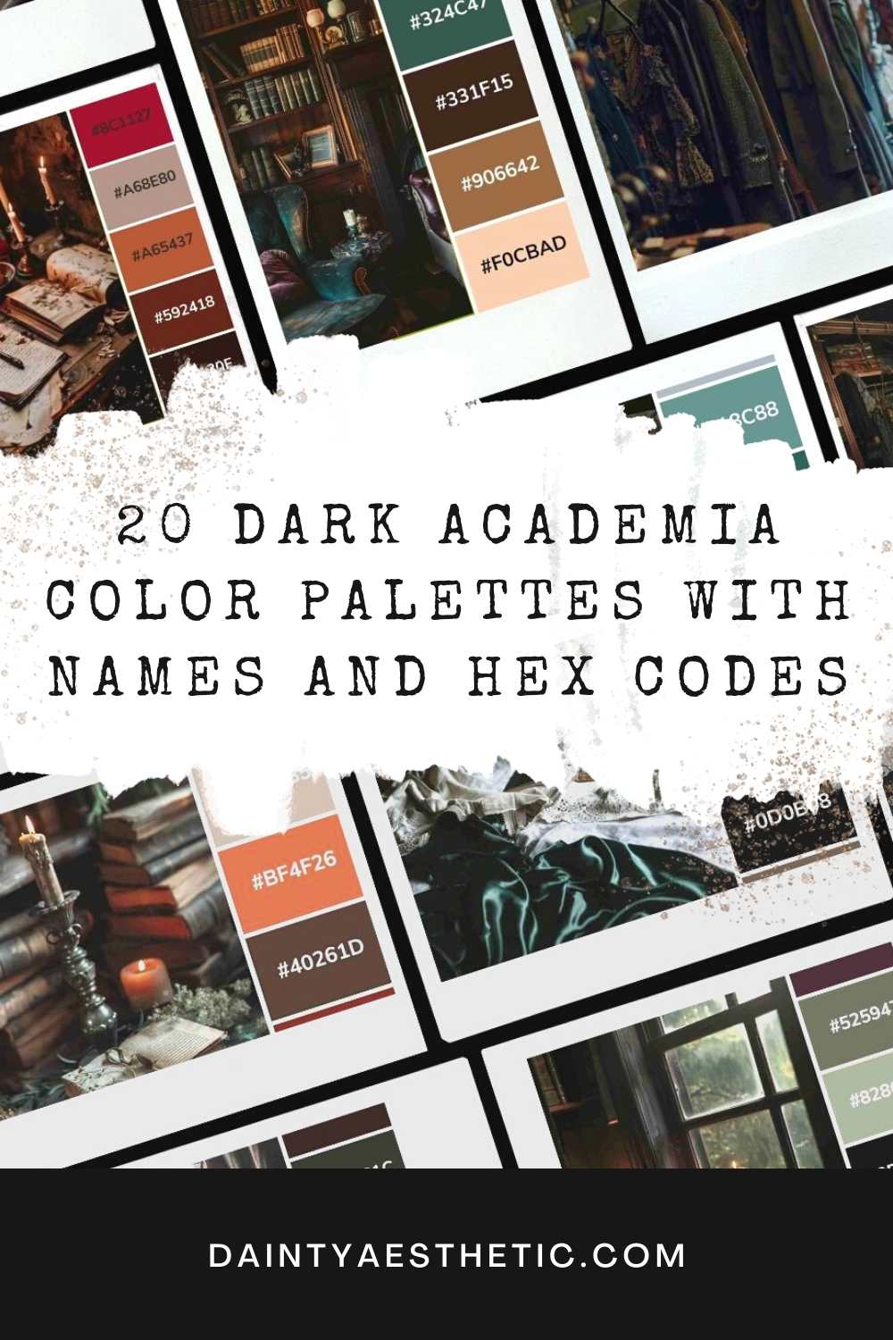 dark academia color palettes with names and hex codes